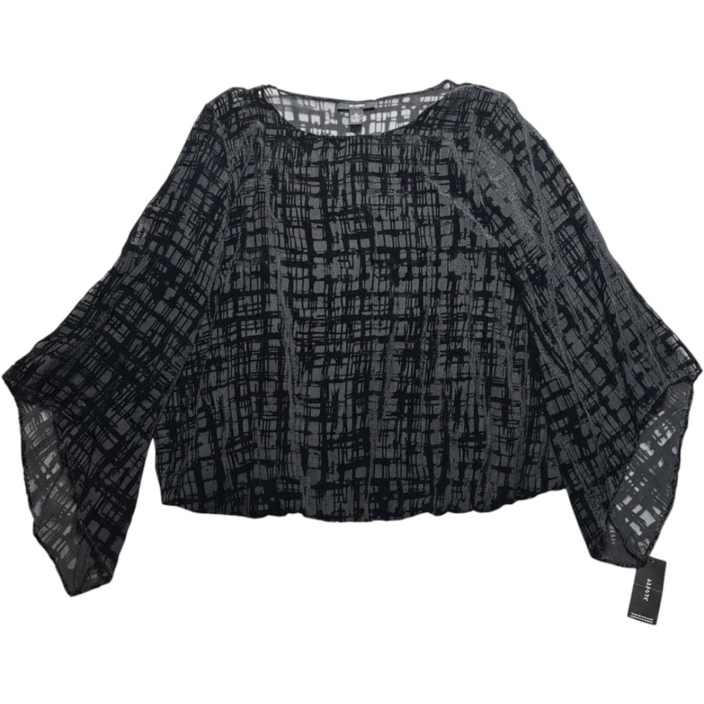Alfani‎ Blouse Womens Large Burnout Velvet Sheer Bell Sleeve Layered NWT